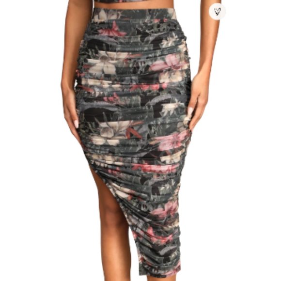 Lulus Dresses & Skirts - Lulus Always Blooming Black Floral Print Ruched Midi Skirt